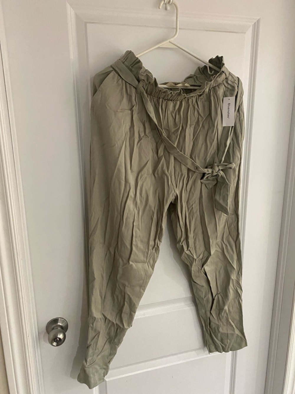 Bluenotes Sage Green Paperbag Waist Tie Trousers
